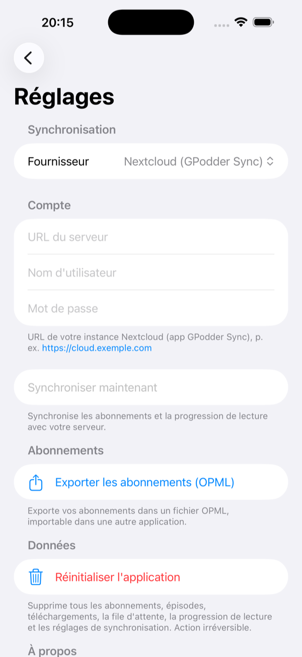 Réglages